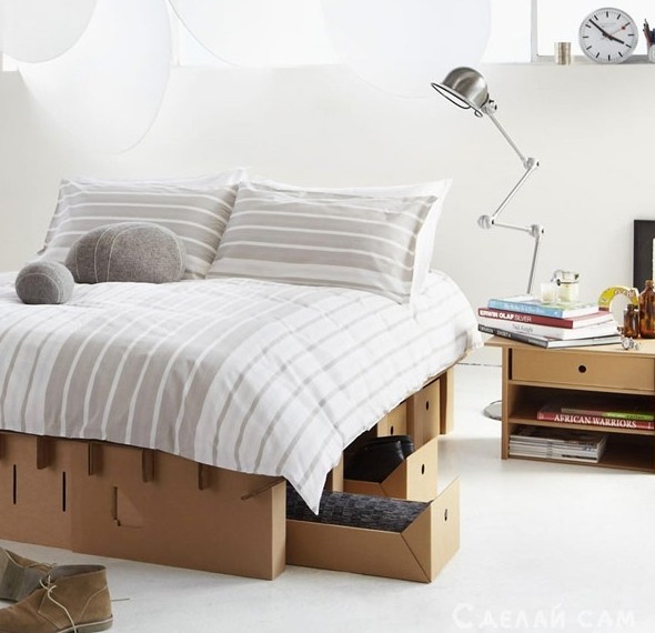 Кровать и прикроватная тумбочка из картона - «Мебель сделай сам»