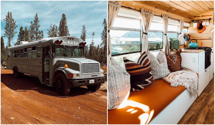 Американская пара, чтобы не платить за аренду жилья, превратила старый автобус в уютный дом - Архитектура и интерьер
