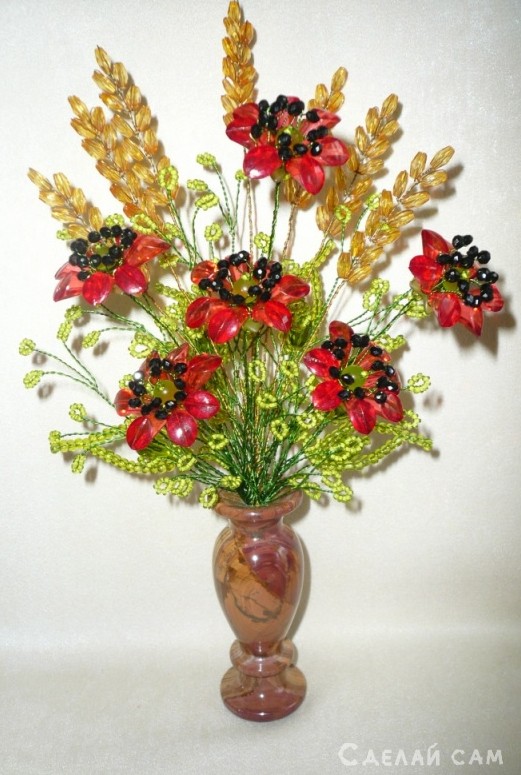 Цветочная композиция. Маки и колоски пшеницы - «Сувениры и подарки»