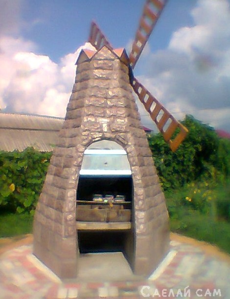 Мангал из камня в виде ветряной мельницы + ветрогенератор - «Дом и быт»